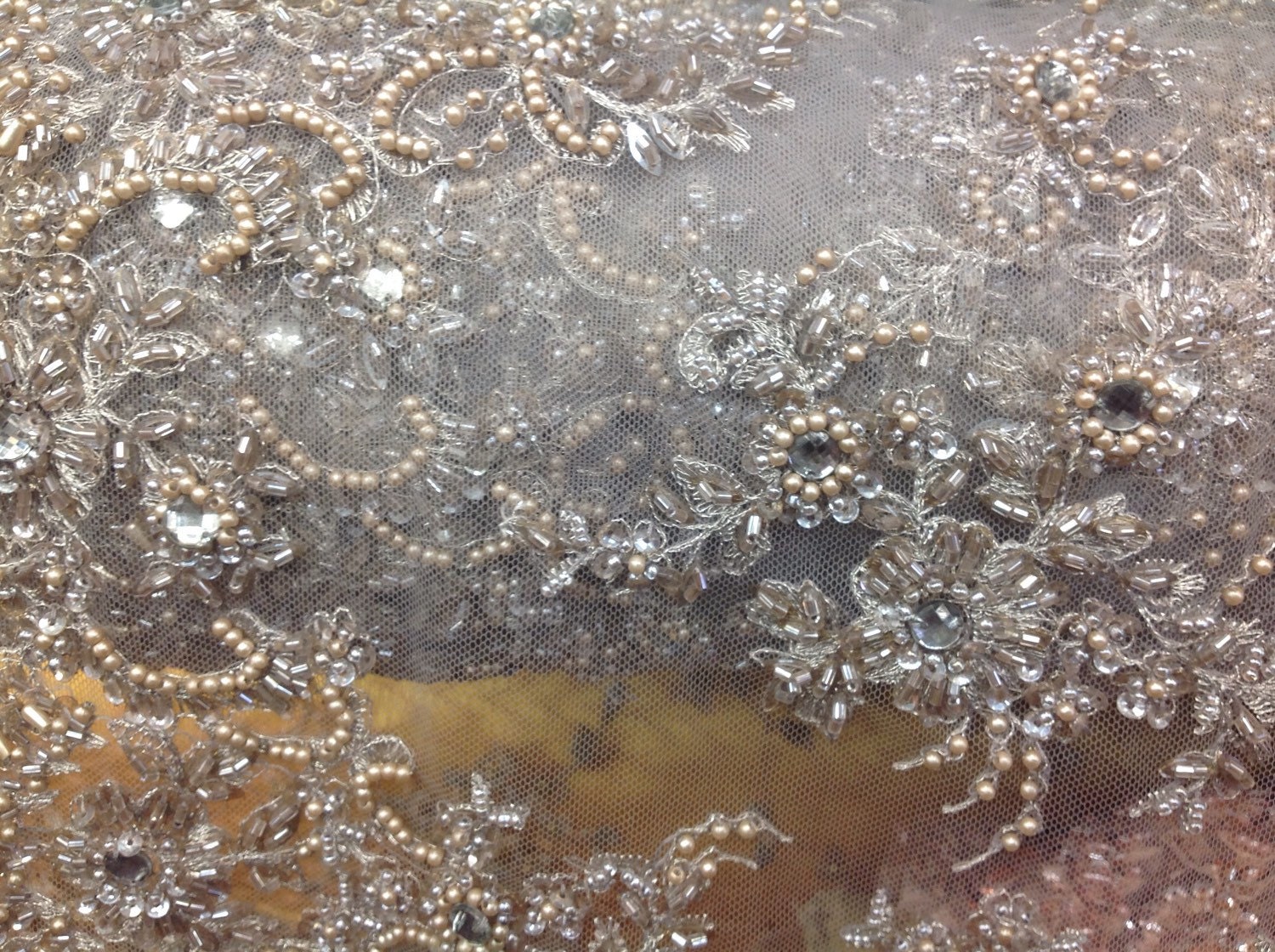 Majestic bridal wedding beaded mesh fabric lace kaki. Sold by