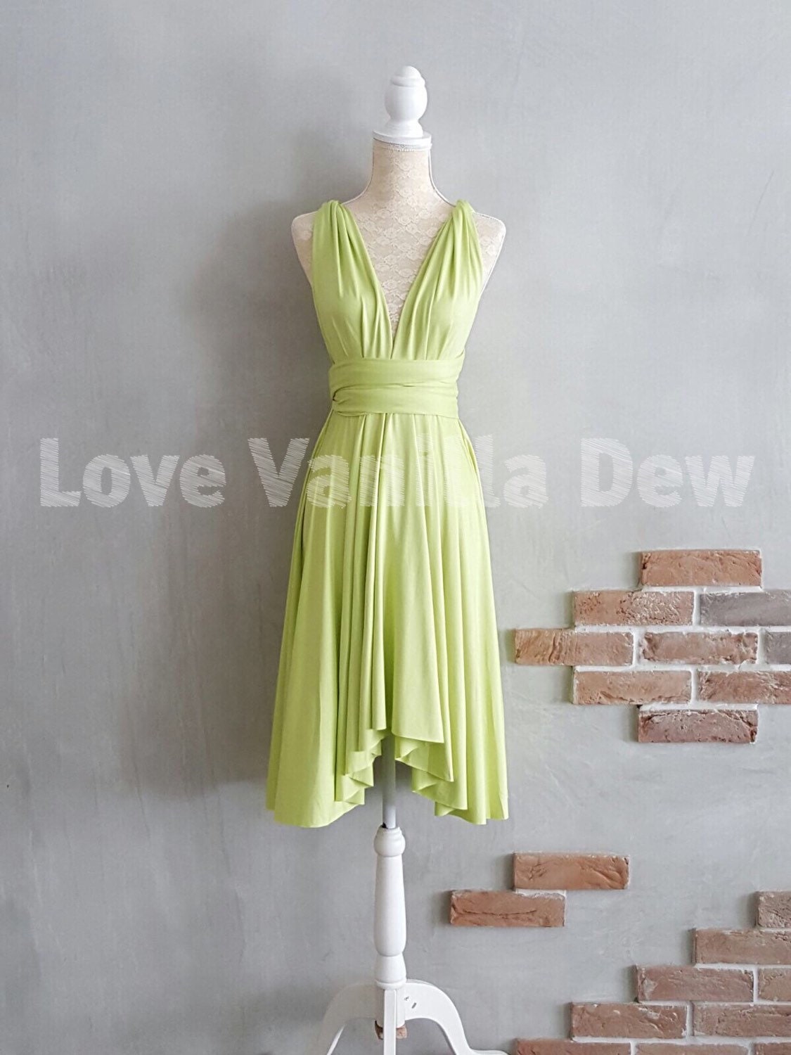 Bridesmaid Dress Infinity Dress Pear Green Asymmetric Hem Knee
