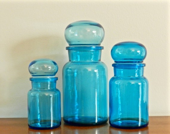 vintage blue apothecary jars