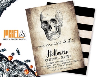 Tea Stained Halloween Invitation - Halloween Invitation - Halloween Costume Party - Halloween Party Invitation - Skull Invitation - vintage