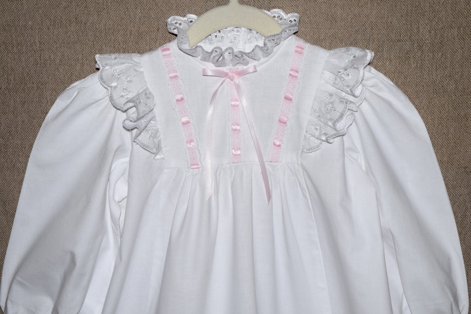 Girls white nightgown Clara Victorian nightgown pink