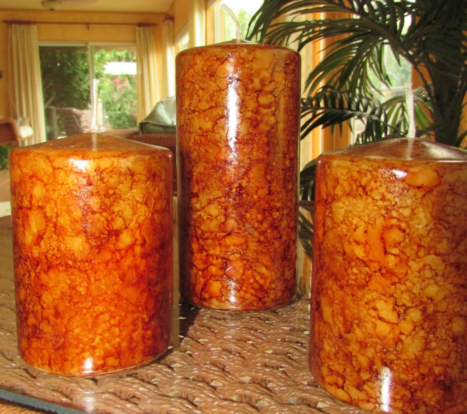 Set of 3 Pillar Candles in Autumn Fall Thanksgiving Colors