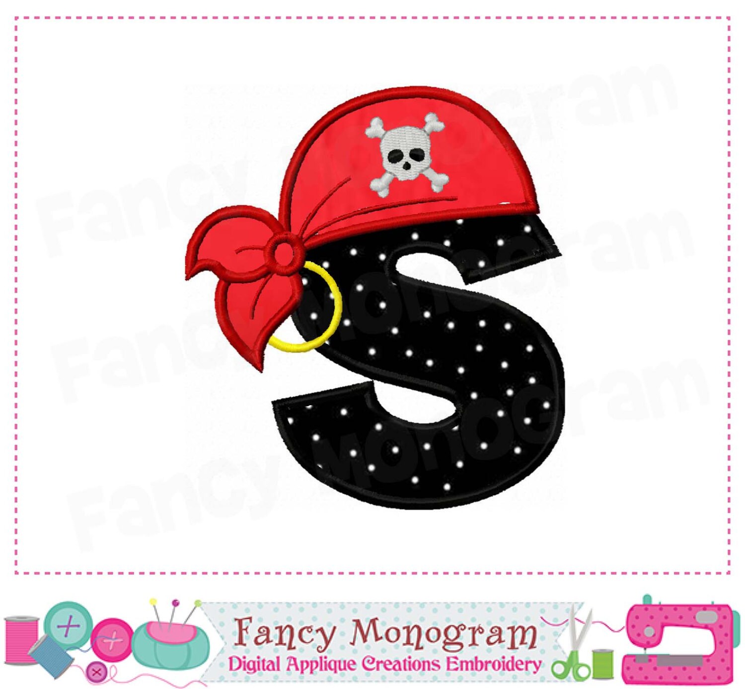Pirate Monogram S applique,Pirate Letter S applique,S,Birthday Letter S