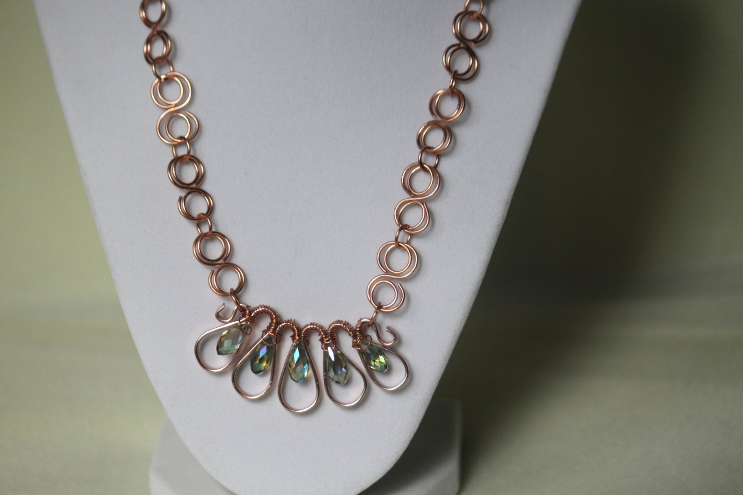 Wire jewelry copper necklace flat wire transparent green