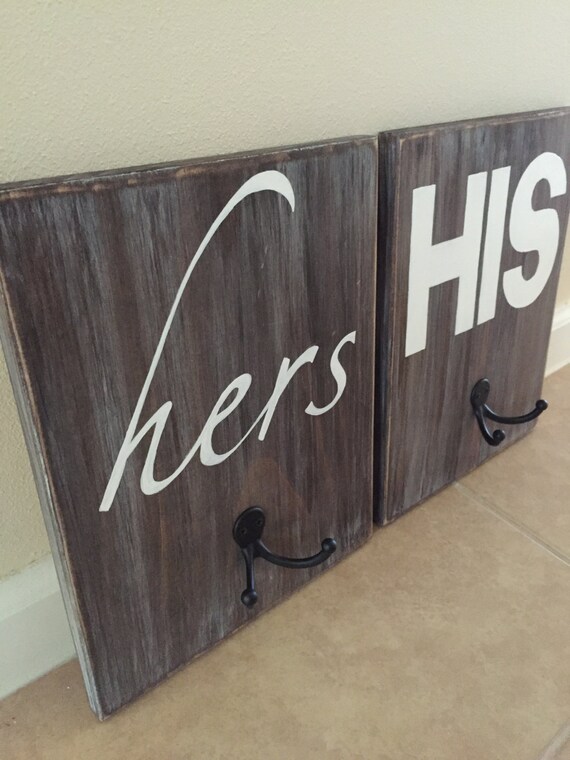 Rustic wood His & Hers towel / robe hanger plaques