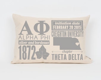 Alpha Phi Custom Sorority Facts Pillow // Greek Letter Pillow // Big Little Gift // Sorority Letters // Sorority Gift // Dorm Decor