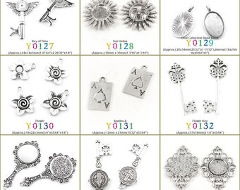 Jewelry Making Charms Pendant Key of Time Sun Helius Oval Cabochon Base Blank Flower Spades A Mirror CSSML NDSMD Cross Round Setting