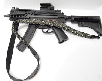 Hand made 46" Paracord Airsoft Gun Rifle Paintball Sling with Hook Clasps 2 or 1 Point (Green / White / Black Mixed)