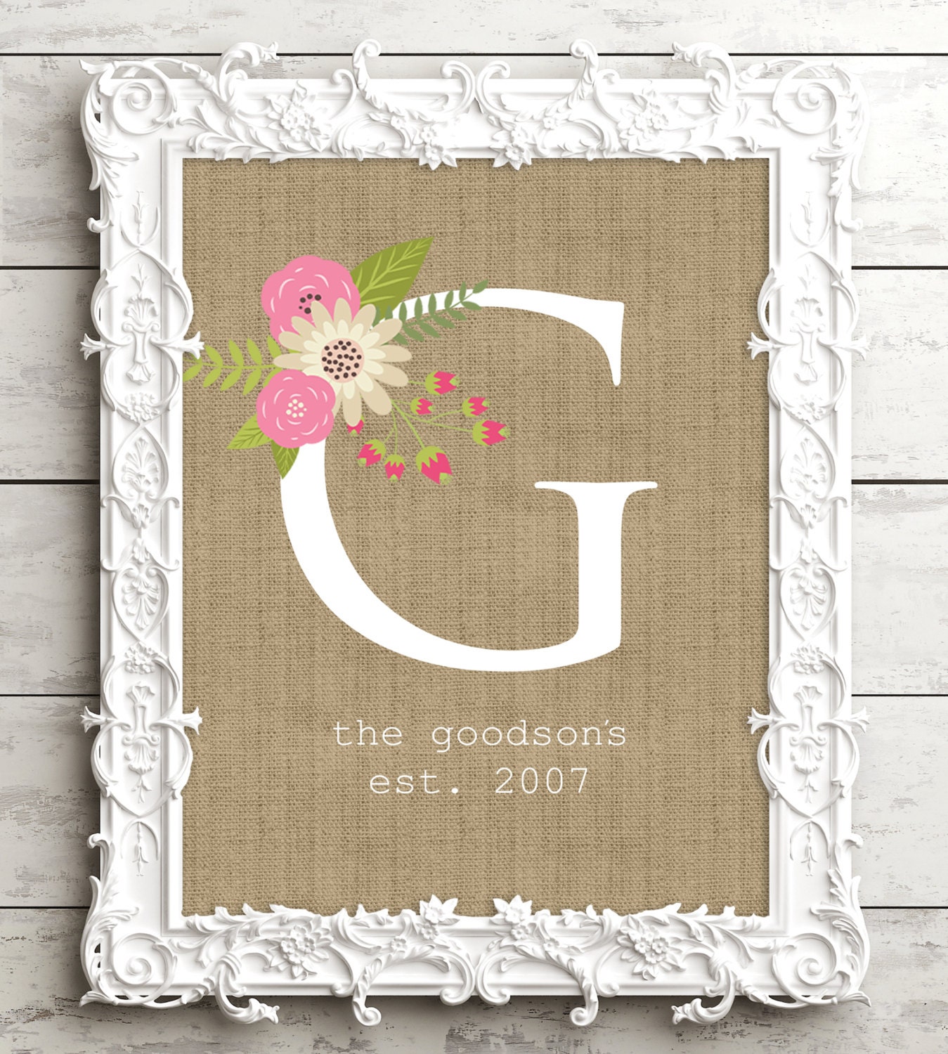 Shabby Chic Burlap Monogram Digital Print Established