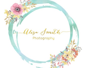 Gold Logo, Premade Photography Watermark Logo, Watercolor Premade Logo, Business Branding, Custom Logo Floral Boutique logo Handwritten Logo
