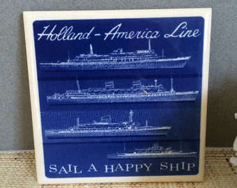 Vintage Holland America line coaster | vintage coaster | Cruise Ship coaster | ship coaster | nautical coaster | blue and white coaster