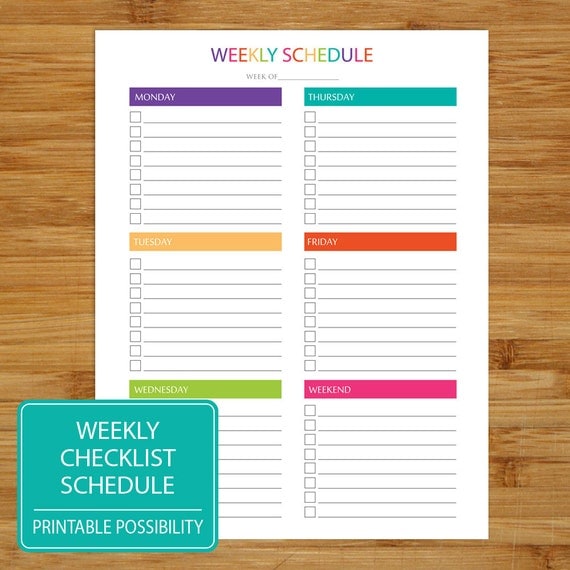 Weekly To Do List Schedule Printable Weekly Checklist