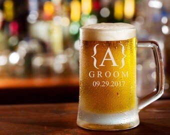 Personalized Beer Mug - 25oz. Beer Glass / Groomsmen Gifts / Etched Mug / Engraved / Etched Glass Beer Mug / Custom / Select ANY Quantity