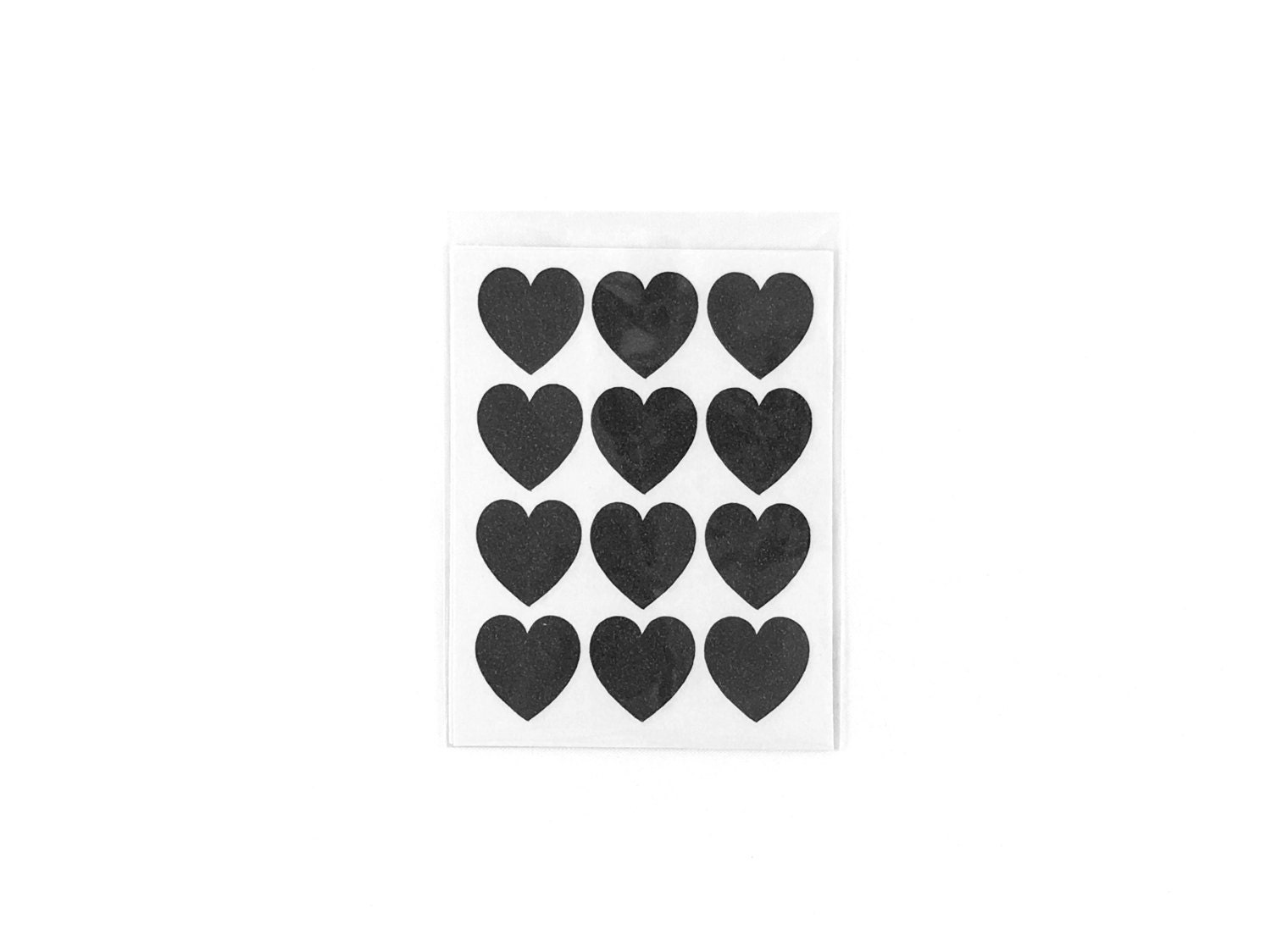 Small Black Glitter Heart Stickers