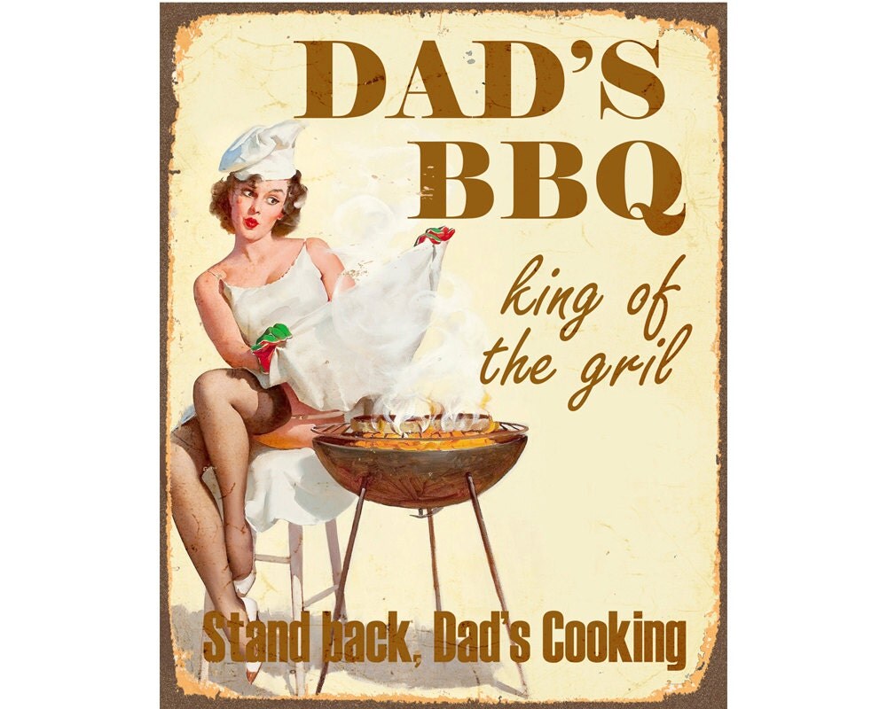 Dad's BBQ king of the grill PIn Up Girl Sexy BBq Enamel