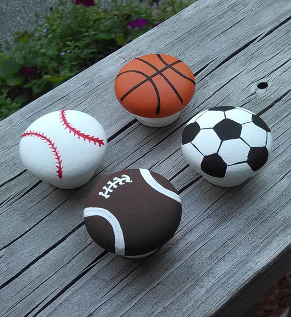 Sports Balls Drawer Pulls Set of 4 Dresser knobs by EmbellishCraft