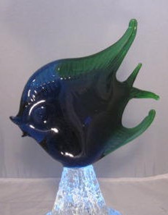 Vintage Murano Art Glass Blue and Green Angel Fish Sculpture