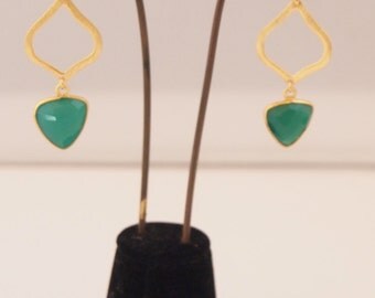 Elegant Gold Vermeil and Green Onyx Earrings