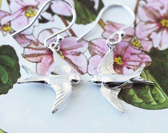 Swallow Earrings, swallow jewellery, bird earrings, silver bird jewellery, Uk handmade