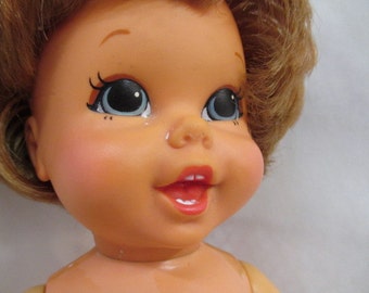 1967 Mattel doll, distressed doll, scary Halloween, vtg doll with issues, 11 in tall, creepy Halloween, doll repurpose reuse, Needs a Bath