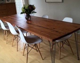 Handcrafted Reclaimed Wood Dining Table with Hairpin Legs