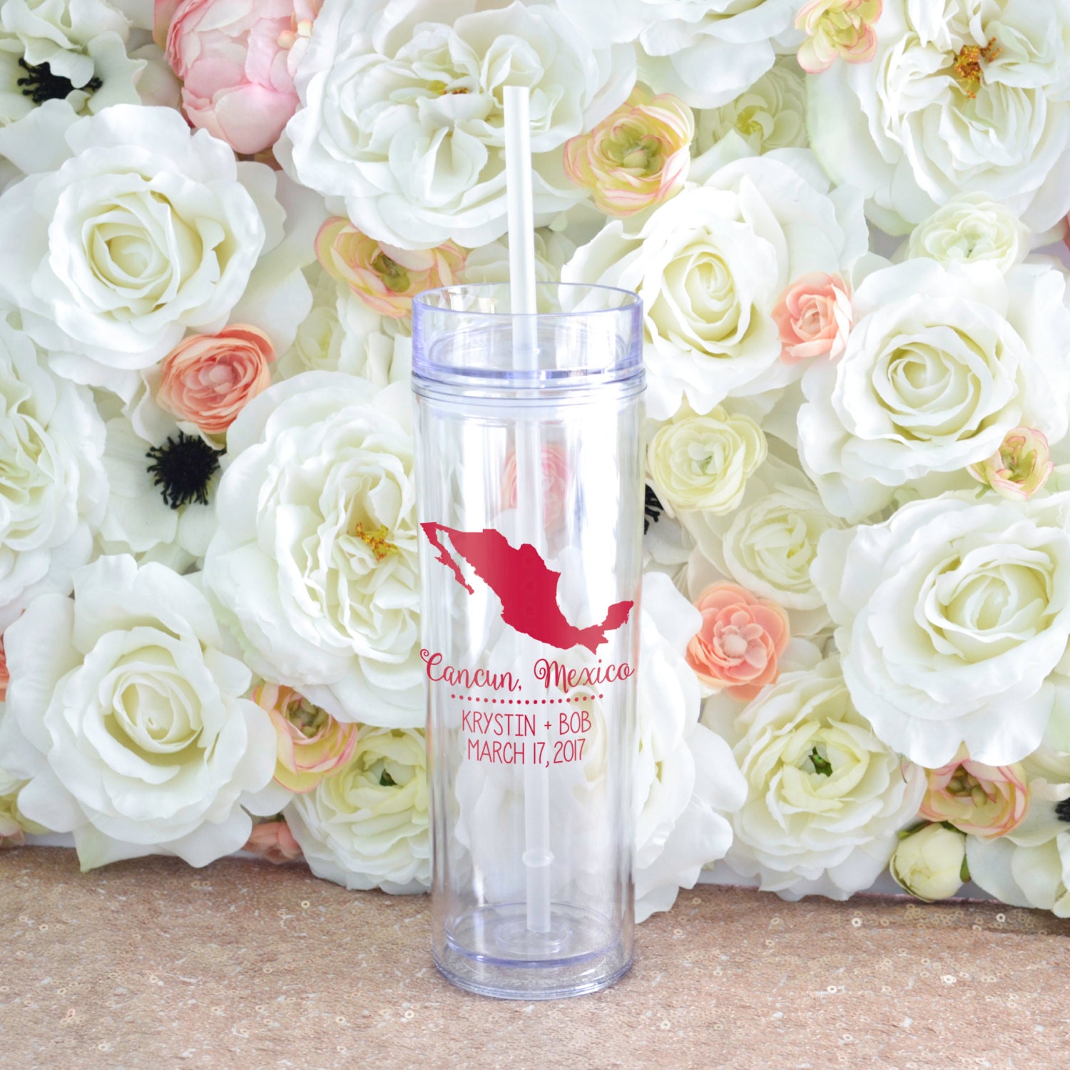 Personalized Cancun Mexico Tumbler Destination Wedding