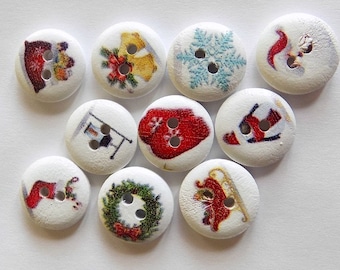 20 Christmas Buttons - 15mm Diameter - #C-00018