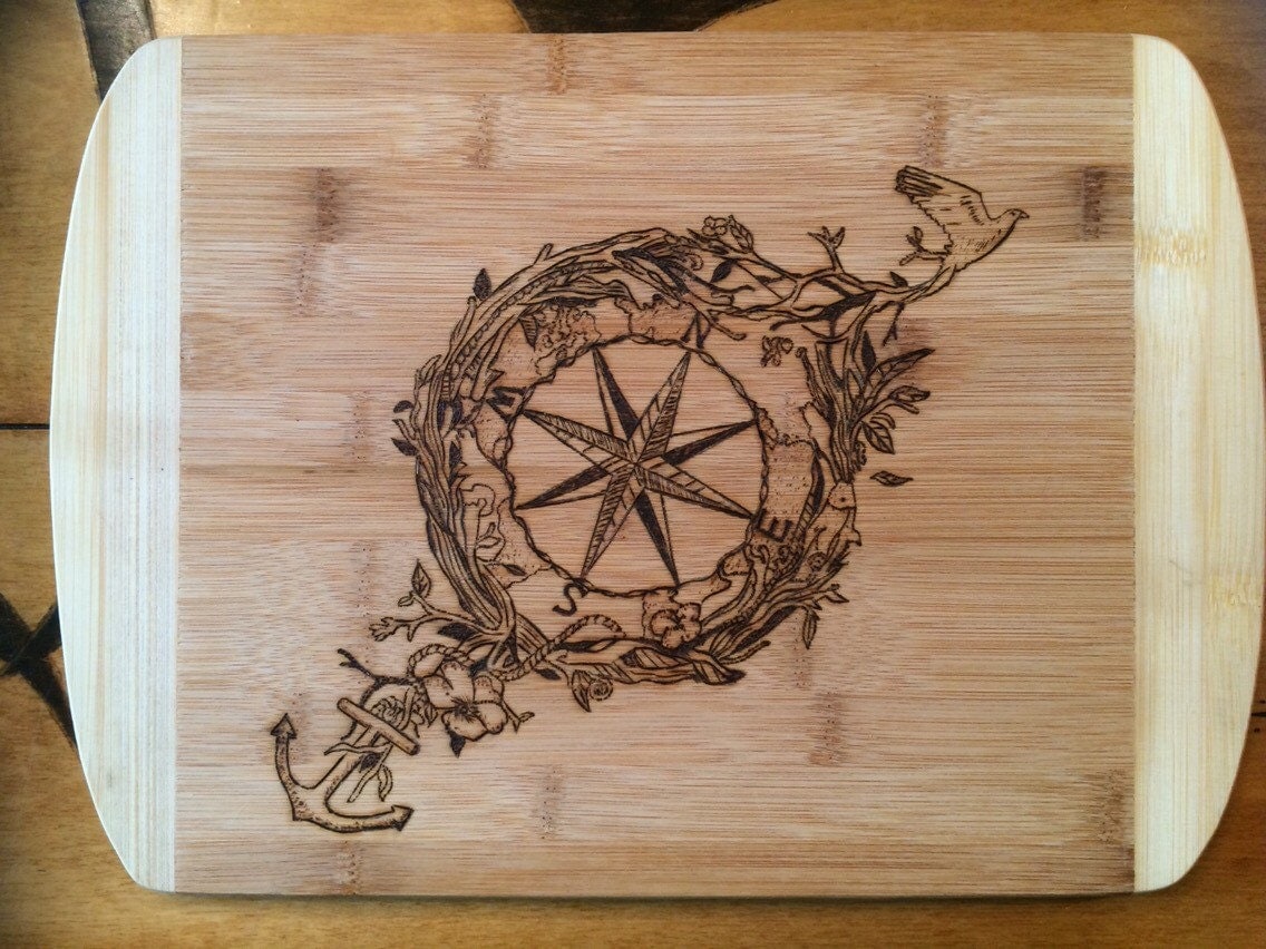 Beautiful cutting board wood burned with a gorgeous artistic