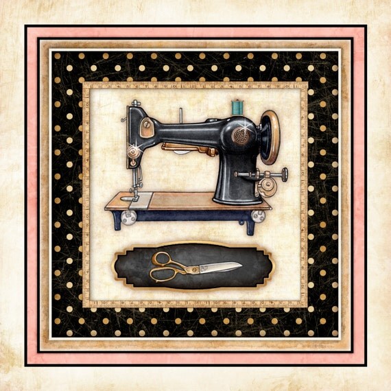 Sewing Machine Vintage Art Print Dan Morris "Thimble Pleasures 1". Sewing room art, vintage sewing machines, quilt art, gift for quilter,mom