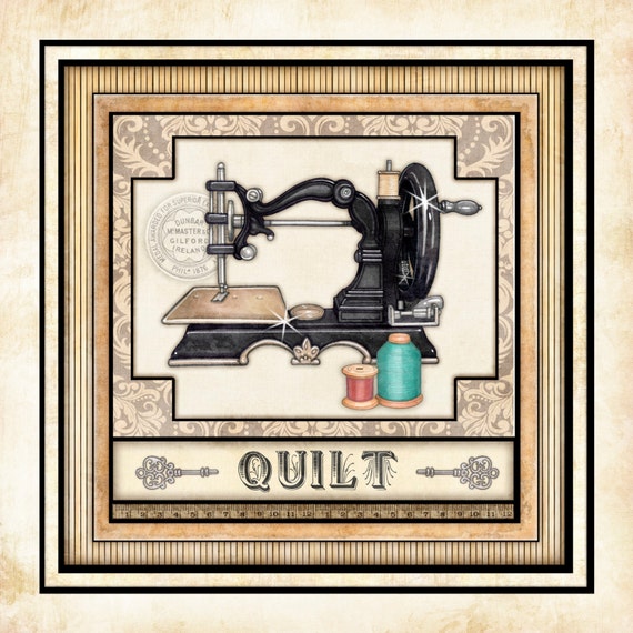 Sewing Machine Vintage Art Print Dan Morris "Thimble Pleasures 4". Sewing room art, vintage sewing machines, quilt art, gift for quilter,mom