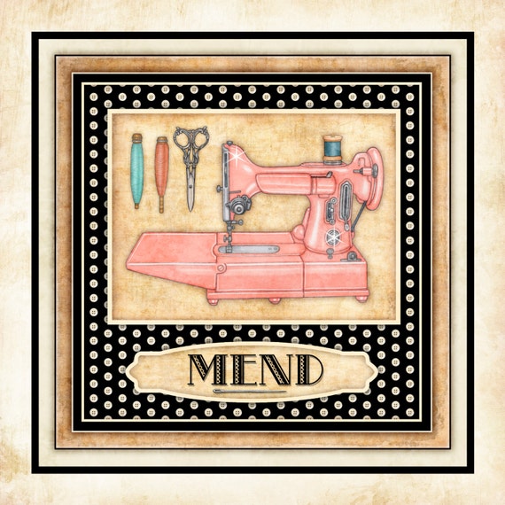 Sewing Machine Vintage Art Print Dan Morris "Thimble Pleasures 6". Sewing room art, vintage sewing machines, quilt art, gift for quilter,mom