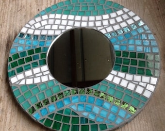 Stained Glass Mosaic Mirror, Teal and Turquoise, Hanging Mirror, Beach Decor, Round Mirror, Ocean Decor, Ocean Colors, Van Gogh Tiles