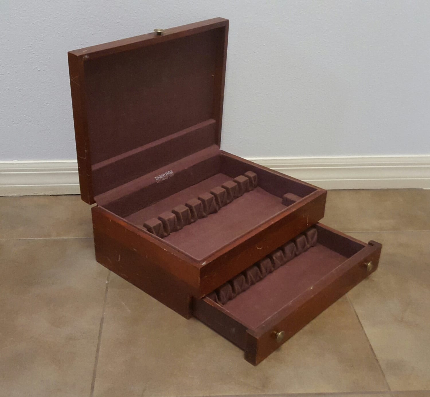 Vintage Dark Mahogany Solid Wood 2 Drawer Silverware/Flatware Storage