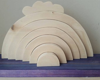 Waldorf inspired rainbow puzzle stacker, wooden stacker, wooden toy, 3/4" thick, Stacker, rainbow stacker, unfinished rainbow, rainbow
