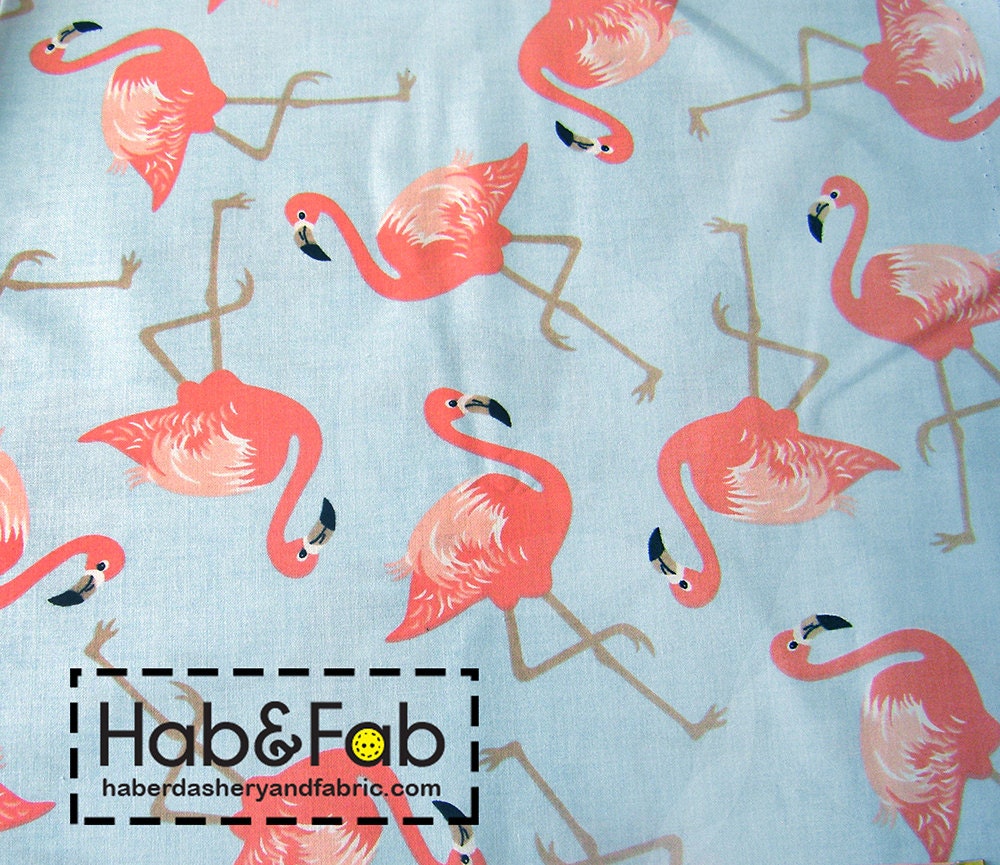 Cotton Fabric Flamingos on blue Novelty Curtain fabric