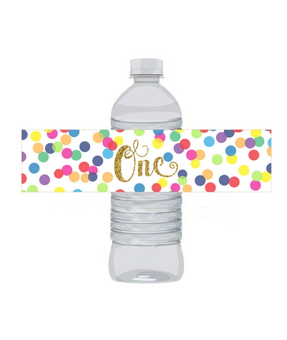Rainbow Confetti Birthday Water Bottle Labels 1st Birthday