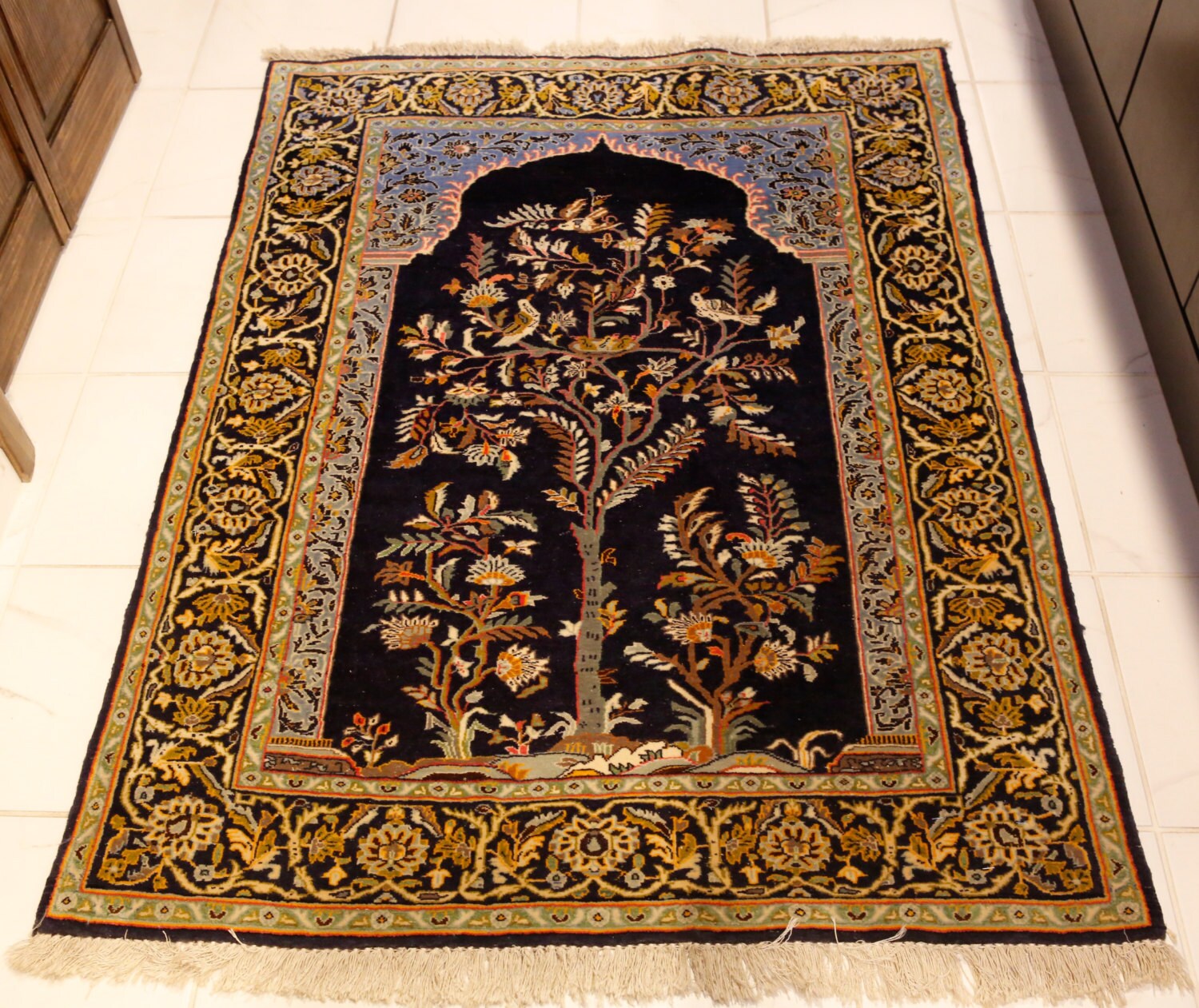 Semi Antique Persian Kashan Tree of Life Rug Collectors Item C