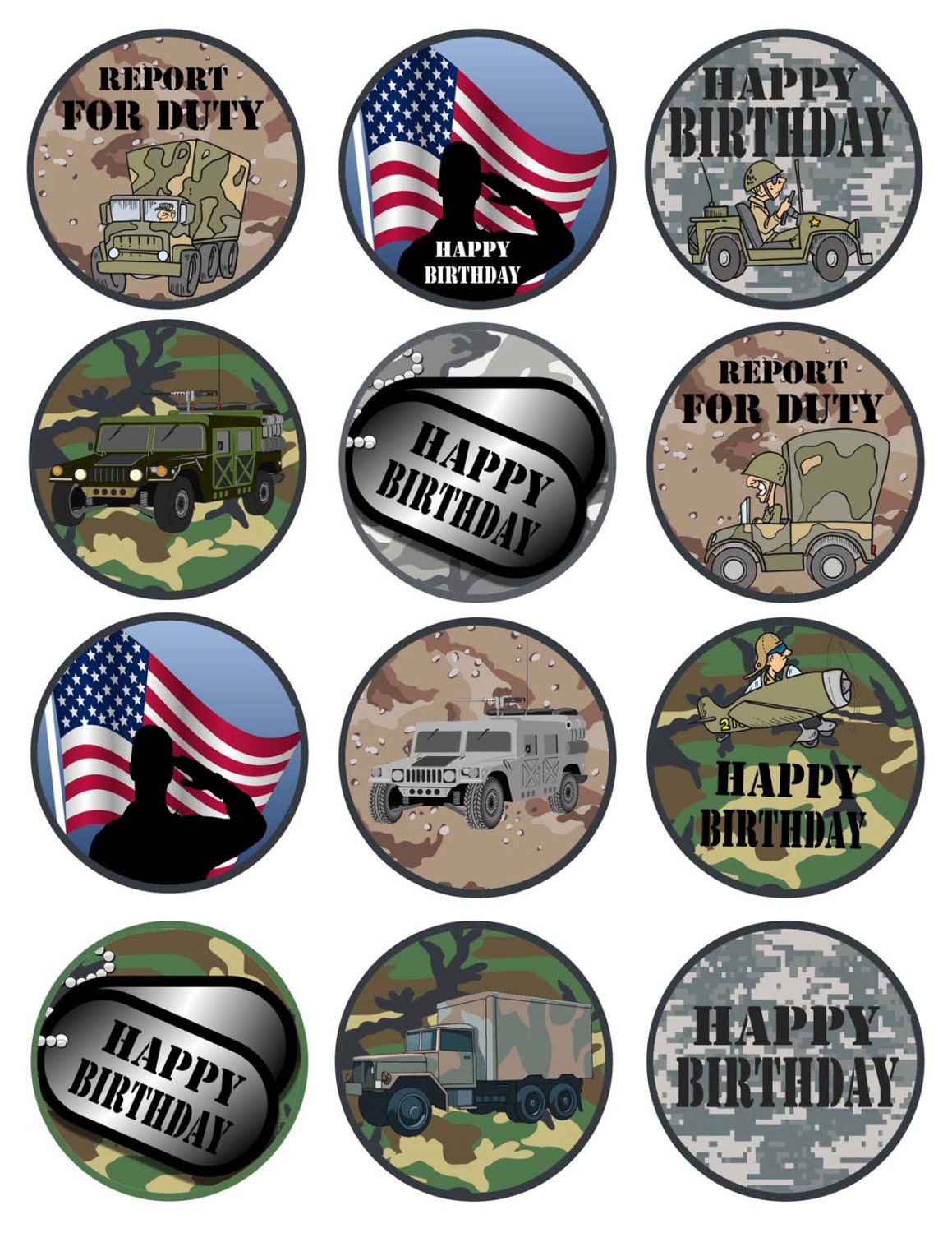 Army Printable Cupcake Toppers Instant Download Party Supply