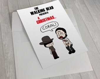 the walking dead, coral, christmas coral, rick grimes, carl grimes, greeting card, christmas card, walking dead fan, zombie fan, horror fan