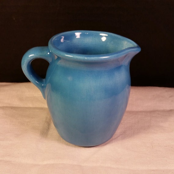 Blue Small Pottery Pitcher Vintage Light Blue Milk Juice