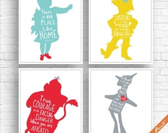 Wizard of Oz Quotes - Set of 4 Art Print (Unframed) (Featured in Aqua, Yellow, Red and Grey) Peter Pan Prints
