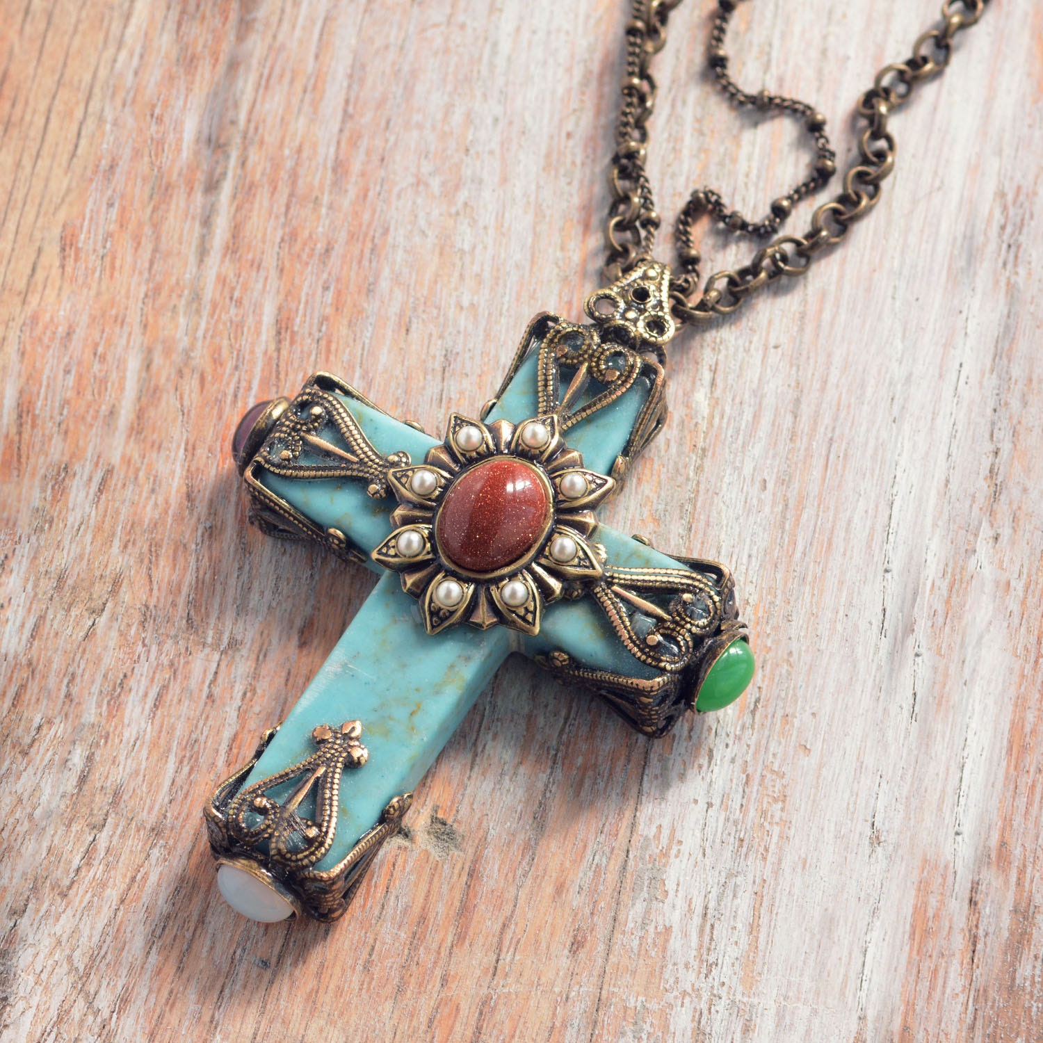 Turquoise Cross Necklace Sweet Romance by ShelleyCooperJewelry
