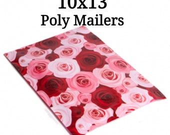 25 Pink/Red Rose Poly Mailers/Designed Poly Mailers/Size:10x13/Packing Supplies/Mailing Supplies/Peel & Seal