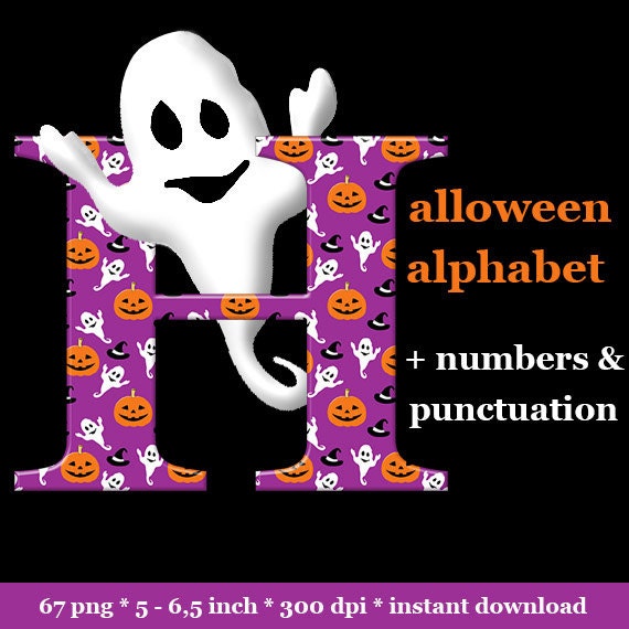 Halloween alphabet clipart spooky lilac font with large and