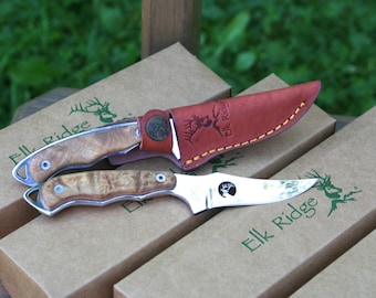 Groomsmen Hunting Knife and Sheath, Unique Laser Engraved Burl Wood Handle, Personalized Present for Outdoor Men, Great Thank you Gift