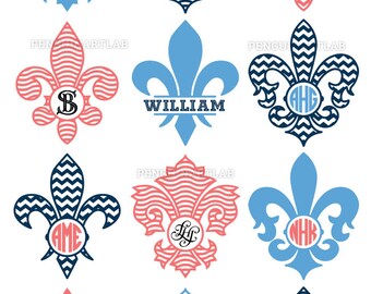 Fleur De Lis Monogram Pack | SVG, Eps, DXF, PNG, Studio3 | Louisiana Royal Vinyl Cut Files for Cutting Machines | Cricut, Silhouette