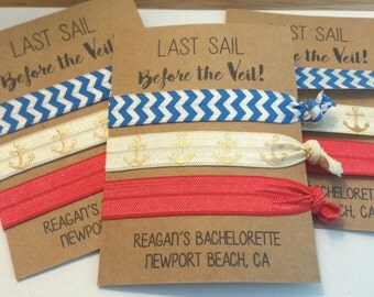 Elastic Hair Tie, Hair Tie Bracelet, Hair Tie Favors, Bachelorette Hair Tie Favors, Shower Favor, Last SAIL Before the VEIL