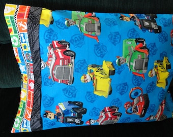 Paw Patrol Pillowcase/Sham, Paw Patrol Fabric Gift Bag, Paw Patrol Bedding, Black Tire Tracks, Rescue Dogs, Chase, Zuma, Rubble, Rocky, Paw