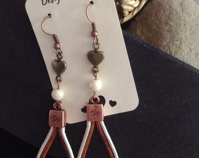 Leather Hoop Copper Earrings