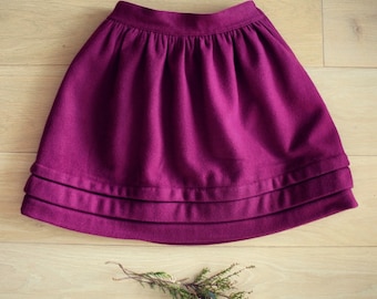 SALE 50% OFF!! Wool skirt in pomegranate with pleat detail.